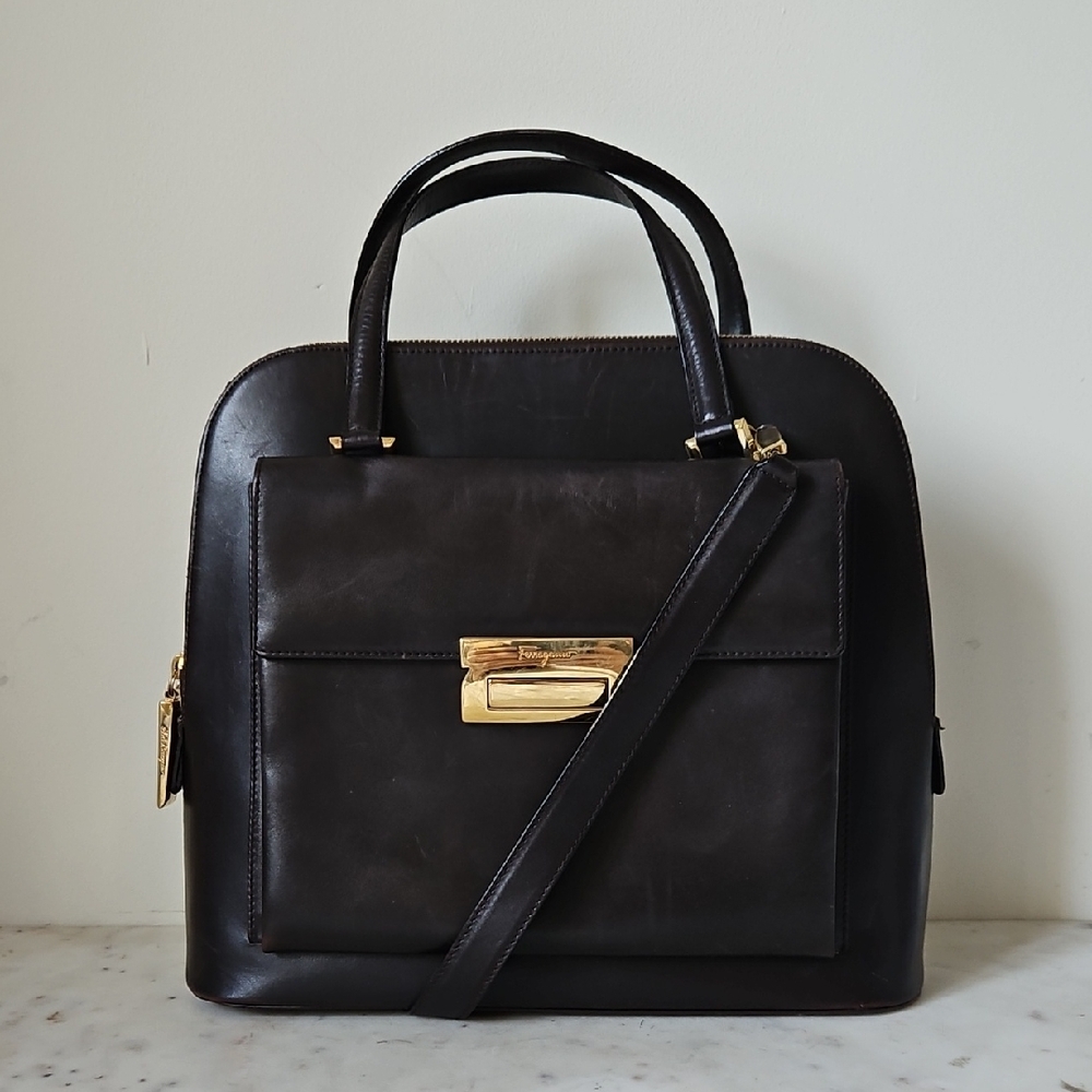 FERRAGAMO: Rich Chocolate Brown Leather Handbag